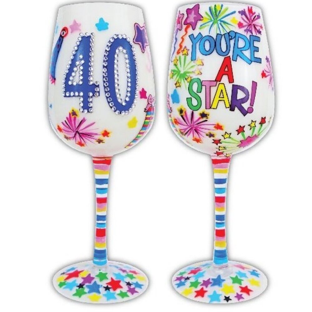 40 You're a Star - Bottom's Up Hand Painted Wine Glass with Bling